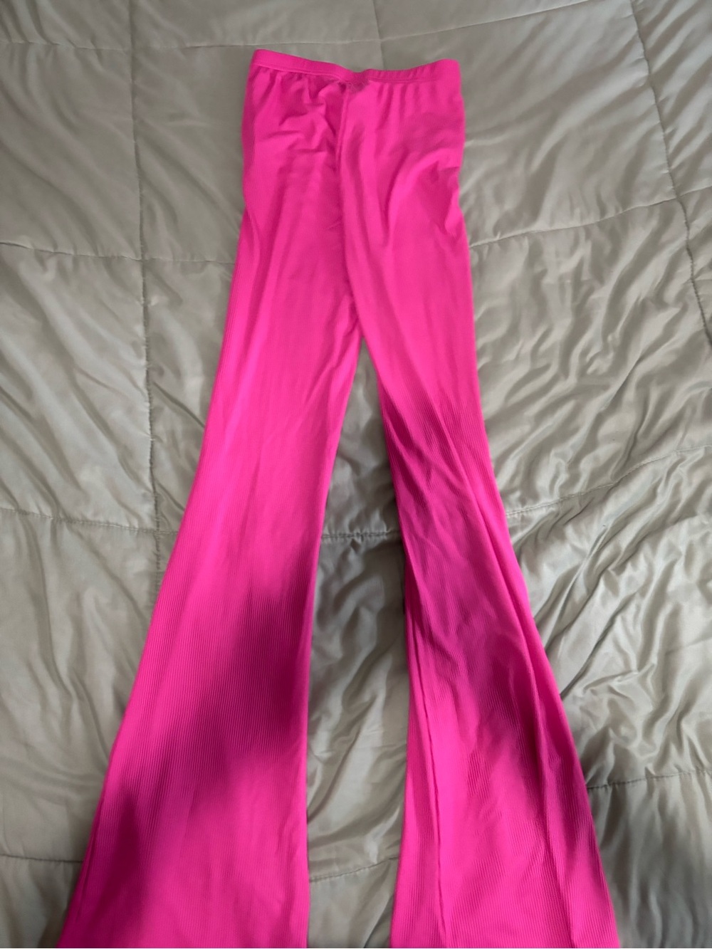 Hot Pink Ribbed Flare Pants